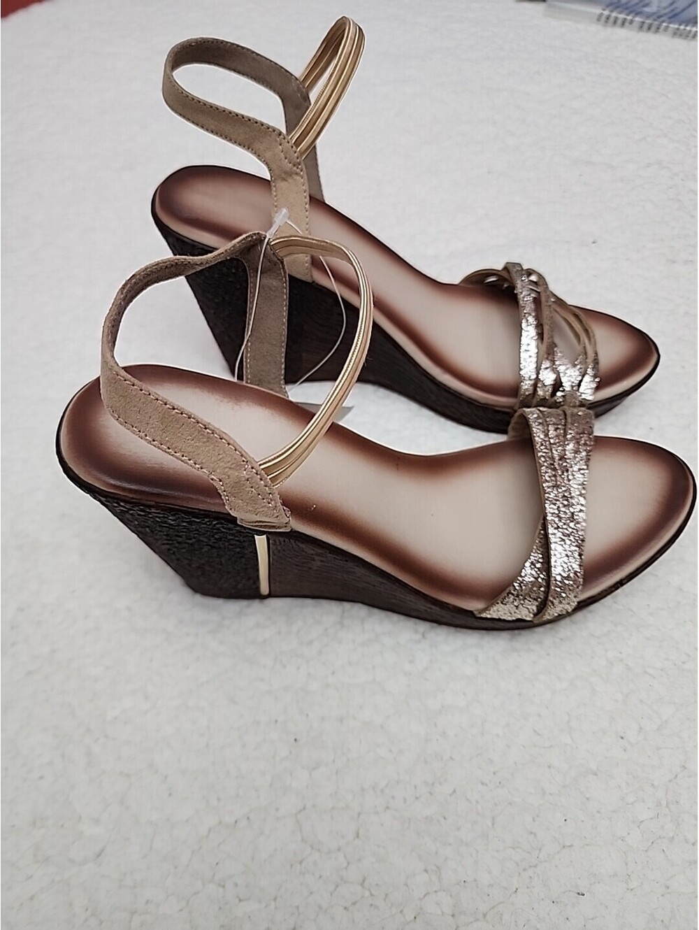 Sandalia De Plataforma De Mujer Sultan Cafe Gold  Art 18806 Size  9M Eu 41 Uk 8